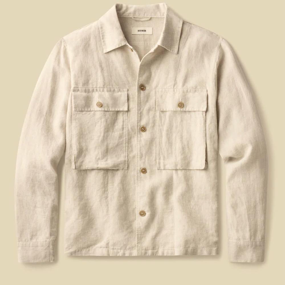 Buck Mason, Loomed Linen Fatigue Shirt, Medium, Dark Sand